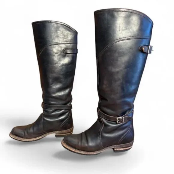 VTG Frye Dorado Dark Brown Leather Tall Riding Boots sz 5.5 Goodyear Welt, Spain - Picture 2 of 13